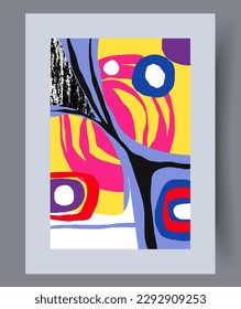 Abstract shapes rambling tracery wall art print. Contemporary decorative background with tracery. Wall artwork for interior design. Printable minimal abstract shapes poster.