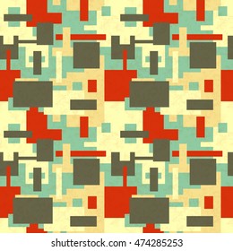 Abstract shapes in retro colours, seamless pattern