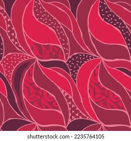 Abstract shapes with rough edges and textures.Seamless vector pattern with free hand patchwork in crimson colors.Trendy background for printing on fabric and paper.Endless wallpaper,wrapping paper.