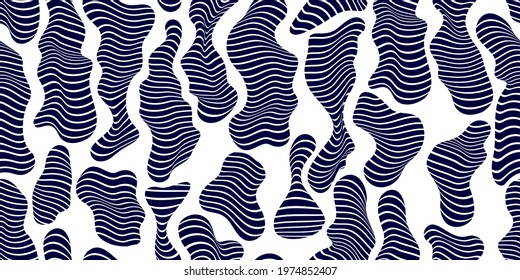 Abstract shapes seamless background, vector pattern with biology life forms, lined abstraction wallpaper.
