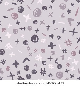 Abstract shapes seamless pattern. Colored backdrop. Naive art wallpaper. Simple design for fabric, textile print, wrapping. Vector illustration