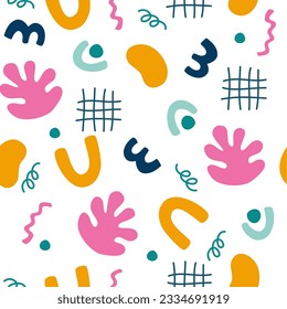 Abstract shapes seamless pattern. Abstract contemporary modern trendy vector illustration. Bright Seamless pattern. Wallpaper, Textile print