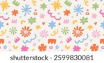 Abstract shapes seamless pattern, groovy retro endless print for textile, wallpapers, backgrounds, party decor, digital paper, wrapping paper, packaging, etc. EPS 10