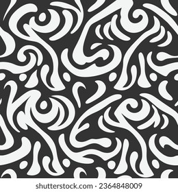 Abstract shapes seamless pattern. Hand drawn minimal black and white