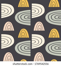 Abstract shapes in seamless pattern in minimal style.Cute soft art endless background fashionable for stationery, printed posters,to-do lists, greeting cards, surface patterns, diaries, stickers.Eps10