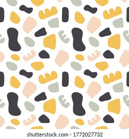 Abstract shapes in seamless pattern in minimal style.Cute soft art endless background fashionable for stationery, printed posters,to-do lists, greeting cards, surface patterns, diaries, stickers.Eps10