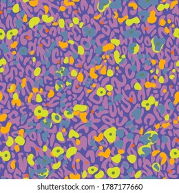 Abstract shapes seamless pattern. Mixed leopard skin print texture with small simple doodle spotty elements. Modern flat design with meadow daisy ornament for textile, fabric and wrapping.