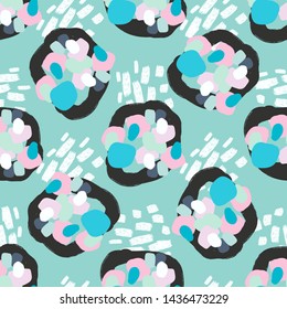 Abstract Shapes Seamless Pattern, Round Shapes Texture with Brush Strokes, Flat Print .Hipster Art