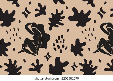 Abstract shapes seamless pattern. Trendy colorful freehand background design. Matisse inspired decoration wallpaper, childish nature symbols.