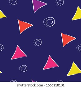 abstract shapes seamless patterns with spiral elements and triangles. abstract colorful pattern for textile, fabric, wrapping,wallpaper