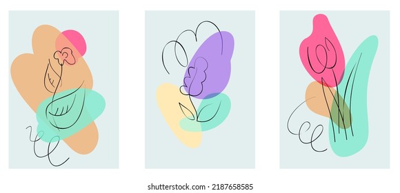 Abstract Shapes Set with Floral Elements, Vector Illustration