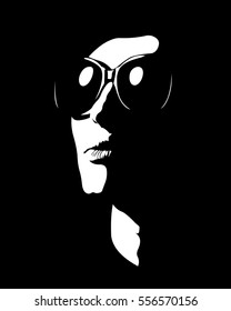 Abstract shapes silhouette portrait of woman wearing sunglasses looking away.  Easy editable layered vector illustration. 