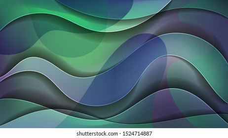 abstract shapes with smooth wavy edges overlap each other. Vintage wallpaper in green-blue-purple tones. vector image