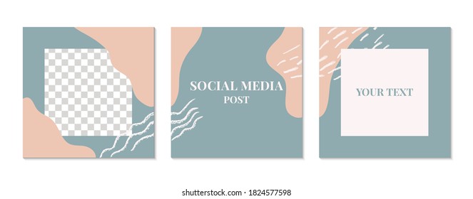 Abstract shapes social media template. Set of photo frame posts in trendy style.