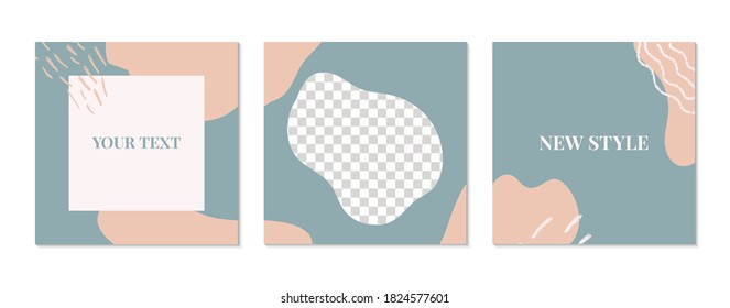 Abstract shapes social media template. Set of photo frame posts in trendy style.