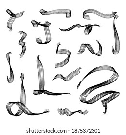 An abstract shapes, a sound or a beat waves set. Textured brushstroke for various design. Vector isolated illustration. 