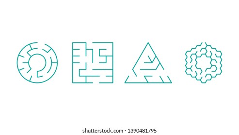 abstract shapes of square, circle, triangle, hexagon maze. Vector illustration isolated on white background