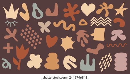 Abstract shapes sticker pack. Set of geometric figure in pastel colors. Bauhaus Memphis design collection. Retro geometric bubble, star, flower, loop, waves in trendy doodle 70s groovy funky stile