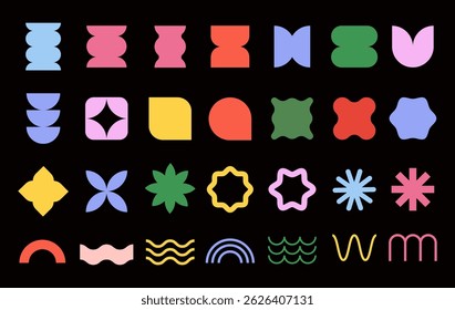 Abstract shapes sticker set. Trendy retro 90s style. Vector geometric illustration, shape and icon design