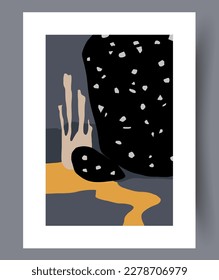 Resumen de formas surrealistas del arte de boho en la pared. Paredes de arte para el diseño interior. Marco decorativo contemporáneo con boho. Afiche de formas abstractas mínimo imprimible.