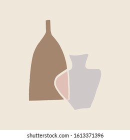 Abstract Shapes Terracotta Vase Poster Vector Modern Neutral Minimalistic Antique Clay Pottery Print Clipart