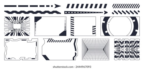 Abstract shapes in trendy y2k style. Geometric elements with futuristic shapes, frames and backgrounds for websites, flyers, posters, etc.