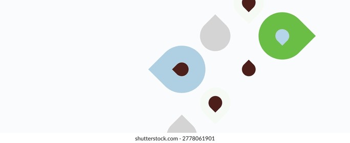 Abstract shapes, varying colors, simple design. Dots scattered across white background. Minimalist aesthetic, modern feel.