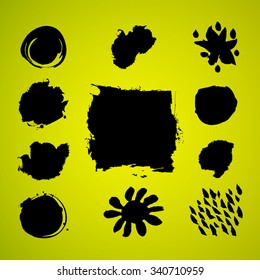 Abstract shapes. Vector grunge drawn splashes collection. Grunge brushes. Vintage design elements. Grunge texture. 