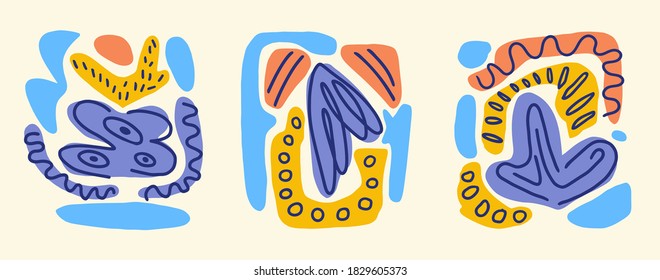 Abstract shapes vector hand drawn set. Contemporary modern trendy doodles.