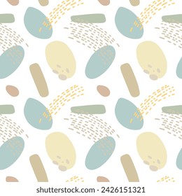 Abstract shapes vector seamless pattern, textile design, wallpaper, wrapping, repeatable, oval. lines, square, pastel colors, natural