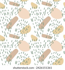 Abstract shapes vector seamless pattern, textile design, wallpaper, wrapping, repeatable, oval. lines, square, pastel colors, natural