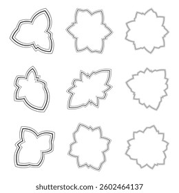 Abstract shapes vector set. Outline stroke different shapes, frames. Isolated black frames with crooked forms. Vector black and white ilustration.
