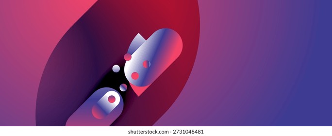 Abstract shapes, vibrant colors blend. Red, purple, blue gradients create dynamic composition. Modern design, digital illustration.