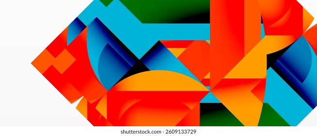 Abstract shapes, vibrant colors, dynamic composition. Overlapping forms create modern design. Bright hues, smooth gradients, bold visuals.