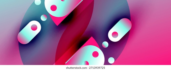 Formas abstratas, cores vibrantes, composição dinâmica. Tons rosa e azul criam uma experiência visual moderna. Gradientes suaves, sombras suaves apresentam profundidade.
