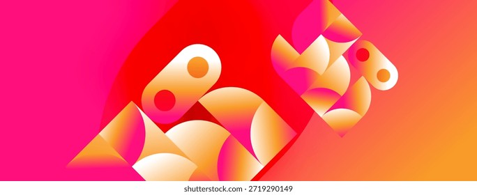 Formas Abstractas, colores vibrantes, fondo degradado. Diseño moderno, ilustración digital, tonos cálidos dominan la composición.
