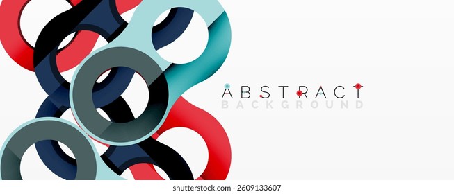 Abstract shapes, vibrant colors, modern design. Interlocking rings create dynamic composition. Clean lines, minimalist aesthetic. Perfect backdrop for presentations.