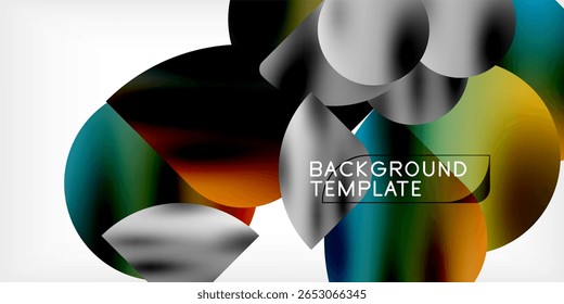 Abstract shapes, vibrant colors, modern design. Gradient circles overlap creating dynamic visual effect. Background template for projects.