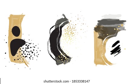 Abstract shapes watercolor Illustration, alcohol acrylic ink flow background. Organic classic set. Warm  earth tone colors graphics 