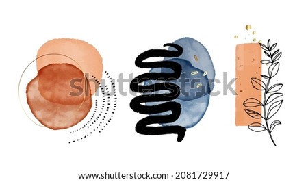 Abstract shapes, watercolor red circles ink  marble painting brush , gold design background