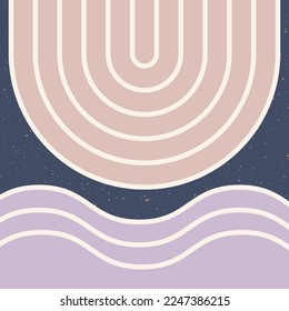 formas abstractas, arco de ondas y líneas. ilustración cuadrada del patrón retro vintage inspirado en mediados del siglo