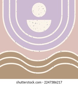formas abstractas, arco de ondas y líneas. ilustración cuadrada del patrón retro vintage inspirado en mediados del siglo