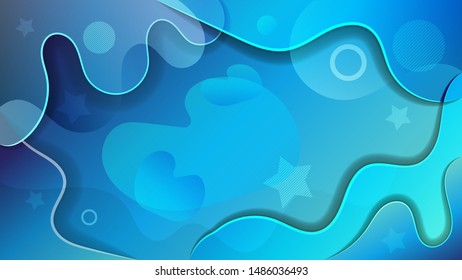 abstract shapes with wavy edges, geometric striped shapes, stars, strokes and shadows form a fantastic background in azure turquoise colors. abstract wallpaper. vector