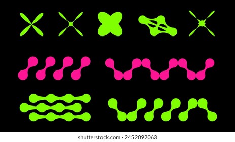 Abstract shapes in y2k style brutalist retro. Bright color. Set geometric shapes atmosphere future. For banner poster design web design. Vector illustration.