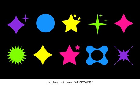 Abstract shapes in y2k style brutalist retro. Bright color. Set geometric shapes atmosphere future. For banner poster design web design. Vector illustration.