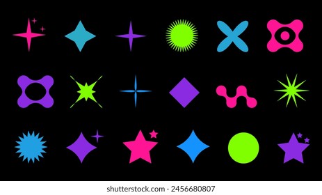 Abstract shapes in y2k style brutalist retro. Bright color. Set geometric shapes atmosphere future. For banner poster design web design. Vector illustration.