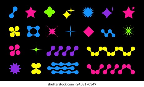 Abstract shapes in y2k style brutalist retro. Bright color. Set geometric shapes atmosphere future. For banner poster design web design. Vector illustration.