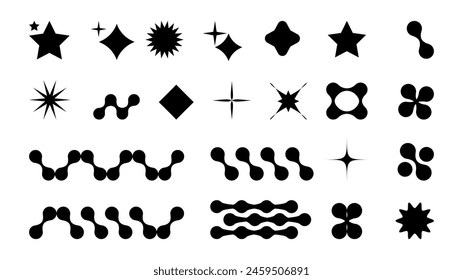 Abstract shapes in y2k style brutalist retro. Set geometric shapes atmosphere future. Black and white. For banner poster design web design. Vector illustration
