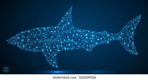 Abstract shark consists of lines and triangles. The illustration is made up of polygons and points, stars in the sky. Vector EPS 10.