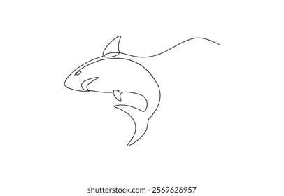 Abstract shark in continuous line art drawing style. Minimalist black linear sketch isolated,  Simple illustration of saltwater fish line art vector illustration.